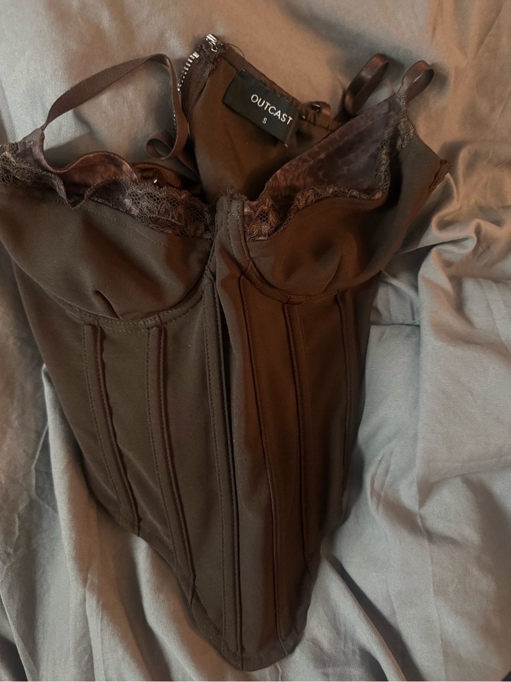 Women’s Brown Lace-Trim Corset Top - Picture 2 of 3